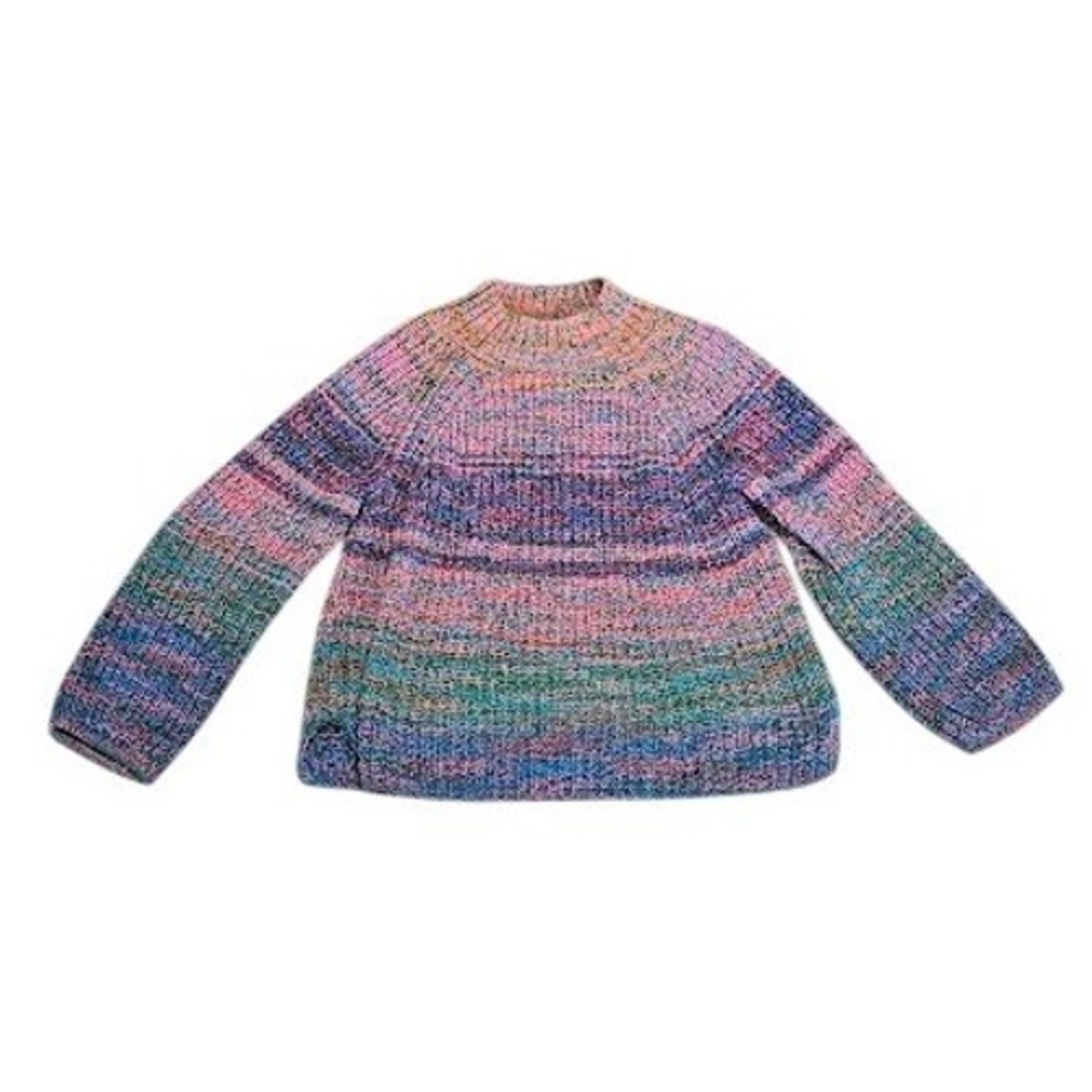 Gap Sweater Women Small Multicolor Chunky Knit Mock Neck Rainbow Pullover